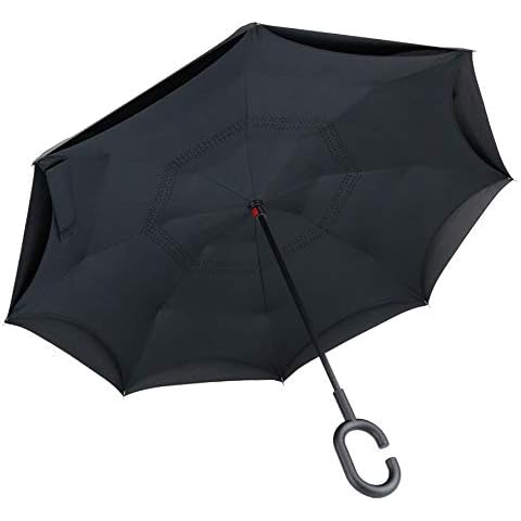 PFFY Umgekehrter Regenschirm, kompakt, winddicht, zusammenklappbar, 10 Rippen, automatisches Öffnen und Schließen, zusammenklappbar, kleiner Reise-Regenschirm Cover