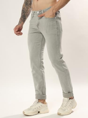 Image of Cotton Comfort Fit Jeans for Men | Full-Length Solid Denim Pants with Button Closure, Embroidered Design, Mid-Rise Casual Trousers for Daily | Classic Jeans for Office Bottoms (DI-249)