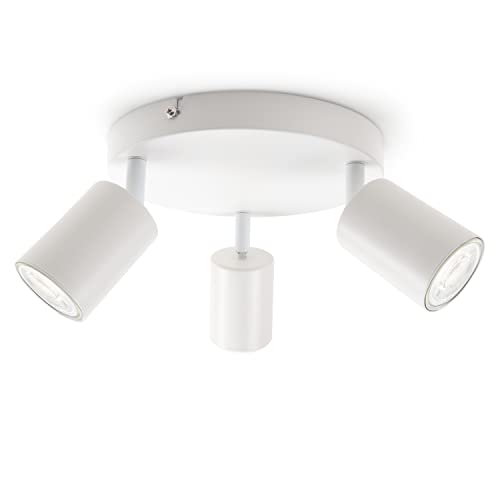 Lámpara de techo LED de 3 spots, giratoria e inclinable foco de techo spot de pared GU10 (sin fuente de luz) retro/vintage lámpara de techo 230V blanco para salón dormitorios cocinas