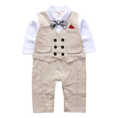 ZJXC Baby Boy Formal Clothes Outfit Tuxedo Christening Suit (Khaki,9-12 Months)