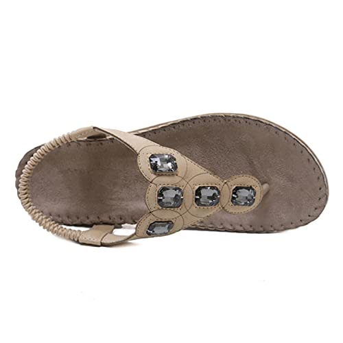 ls Women's Flat ls Fashion Crystal Women's Shoes Shoes Beach Beach Slippers Bohemia (Color : Blue Size : 10) (Gold 6)3