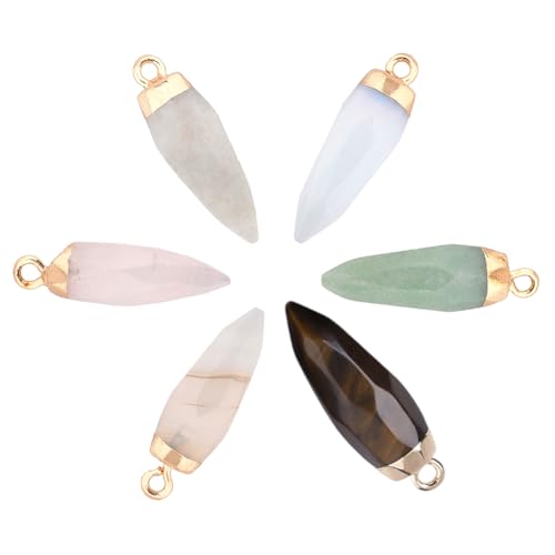 PH PandaHall 6pcs Pendentif de Quartz de Pierre Précieuse, Pendentif de Collier de Cristal de Pierre de Chakra à Facettes de Quartz pour le Bracelet de...