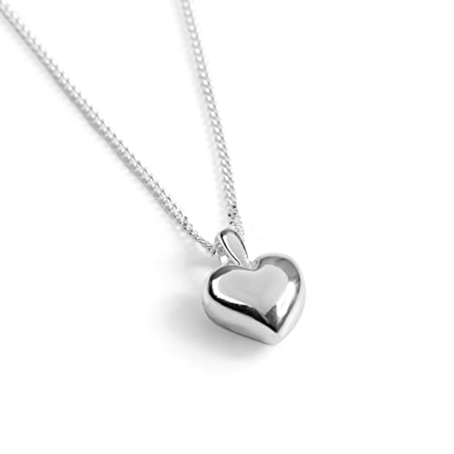 HENRYKA 925 Sterling Silver Heart Necklace - 18" Chain | Hypoallergenic Small & Dainty 3D Heart Pendant Charm Accessory | Women's Present with Gift Box