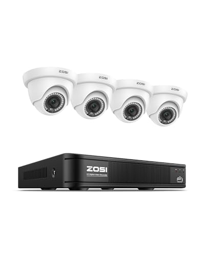 ZOSI 1080P H.265+ Home Security Camera System with AI Human Vehicle Detection, 5MP 3K 8 Channel Surveillance DVR and 4 x 1080p Weatherproof CCTV Dome Camera Outdoor Indoor, 80ft Night Vision, No HDD