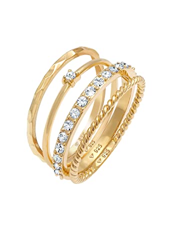 Elli Ring Damen Stapelring 4er Set Gedreht in 925 Sterling Silber