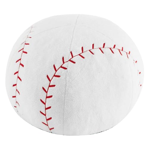Heritage Kids Round Baseball Foam Filled Bean Bag Chair 24 x 16 Plush Sherpa Sports-Themed Foam Stuffed Ottoman Pouf Lightweight Kids Room Decor Playroom & Bedroom Seating