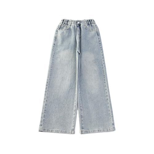 Girls Baggy Jeans Wide Leg Solid Wash Denim Pants Straight Leg Streetwear Casual Trousers with Pocket