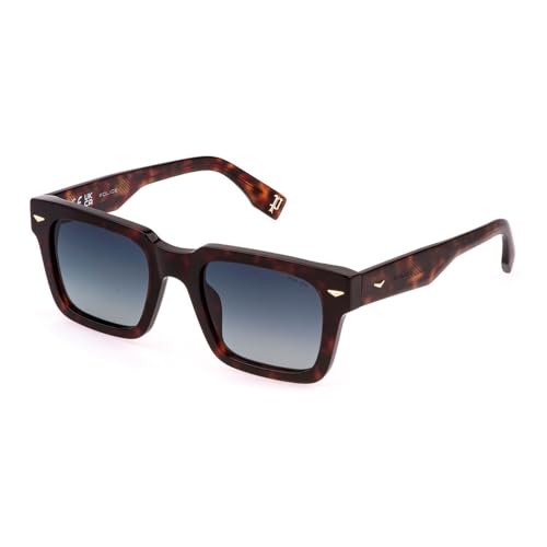Police Men's Modern Square Sunglasses, Shiny Dark Havana, 52