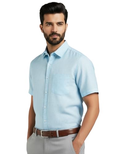 Image of Amazon Brand - INKAST Men's Cotton Solid Plain Half Sleeve Shirt | Plain Regular Fit Casual Shirt for Mens
