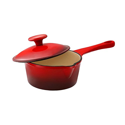Le Cuistot Enameled Cast-Iron 1.3 Quart Saucepan with Pouring Spout - 2 Tone Red