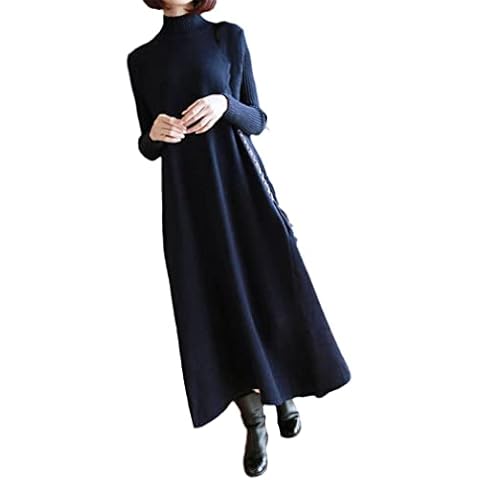 Cross-Border Knitting Dress Long Loose Render Sweater Dress in Women's Clothing Foreign Royal Blue One Size Cover
