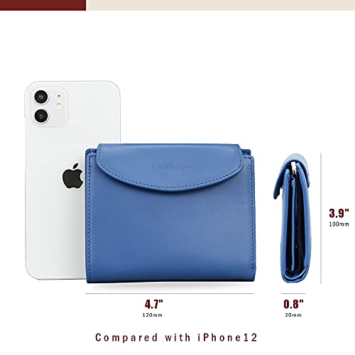 Womens Wallet Genuine Leather Compact Tri-Fold Purse Credit Card Holder with ID Window (Blue)2