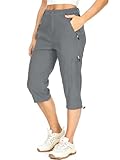 linlon Womens Quick Dry Hiking Shorts, Outdoor Casual Straight Leg Capri Long Shorts for Hiking Camping Travel,Grey,12