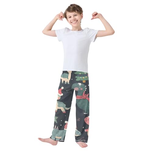 ZZXXB Dinosaurs Xmas Tree Boys Long Pants Soft Trousers Elastic Waist Kids Lounge Bottoms with Pockets S-XL3