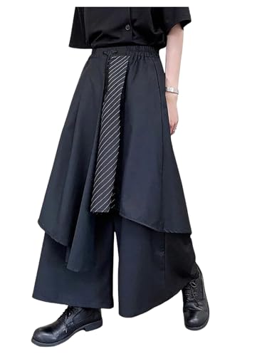OYOANGLE Men's Gothic Skirt Pants Wide Leg Harem Pants Japanese Harajuku Kimono Trousers