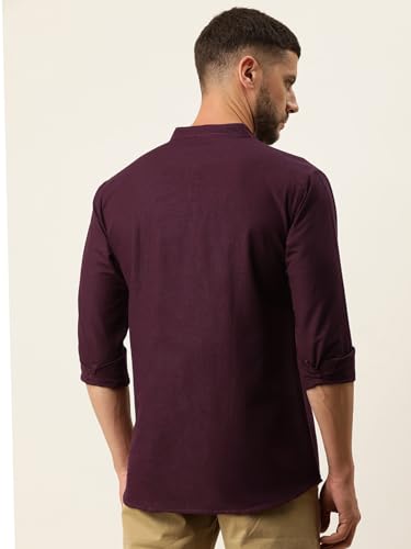 Image of KRYPTIC Men's Full Sleeve Regular Fit Short Kurta in Premium Pure Cotton with Patch Pocket and Mandarin Collar - Perfect Blend of Style and Comfort