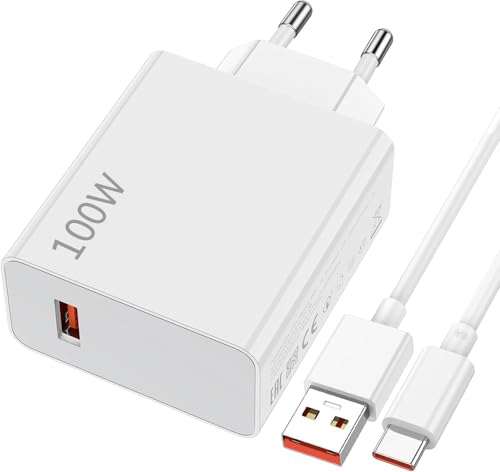 100W Chargeur Rapide avec Câble USB C 1m pour Xiaomi 17 Pro Max 17 15 14 13 12 Ultra POCO X7 Pro F6 X4 5G, Chargeur Turbo pour Redmi Note 13 14 5G 14T 13T...