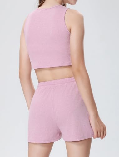 Image of Mebius Girl's 2 Piece Outfit Crop Tops Shorts Set Ribbed Knit Cropped Tank Tops Sleeveless Round Neck