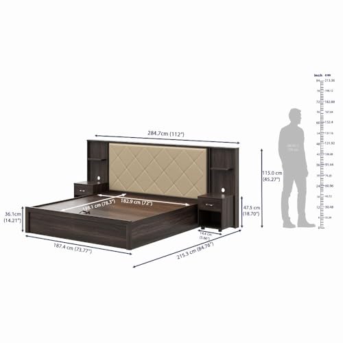 Image of Wakefit Bed | 3 Yr Warranty | King Size Bed, Hydraulic Storage,Beige Fabric Cushioned Upholstery Headboard,Density:680-750kg /m,Termite & Borer Resistant,Fits Mattresses Up to 8 inches(Noctis78x72-WM)