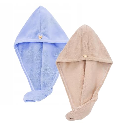 2 Pcs Toallas de Microfibra para Secar el Pelo, Turbante de Secado Rápido Superabsorbente, Toallas para Secar El Pelo, Gorro de Pelo Seco para Mujeres, SúPer Absorbentes de Secado RáPido (Azul/Marrón)
