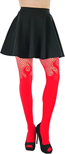 Image of ToBeInStyle Women's Flame Burning Fire Tights w /Devil-Inspired Print Hosiery