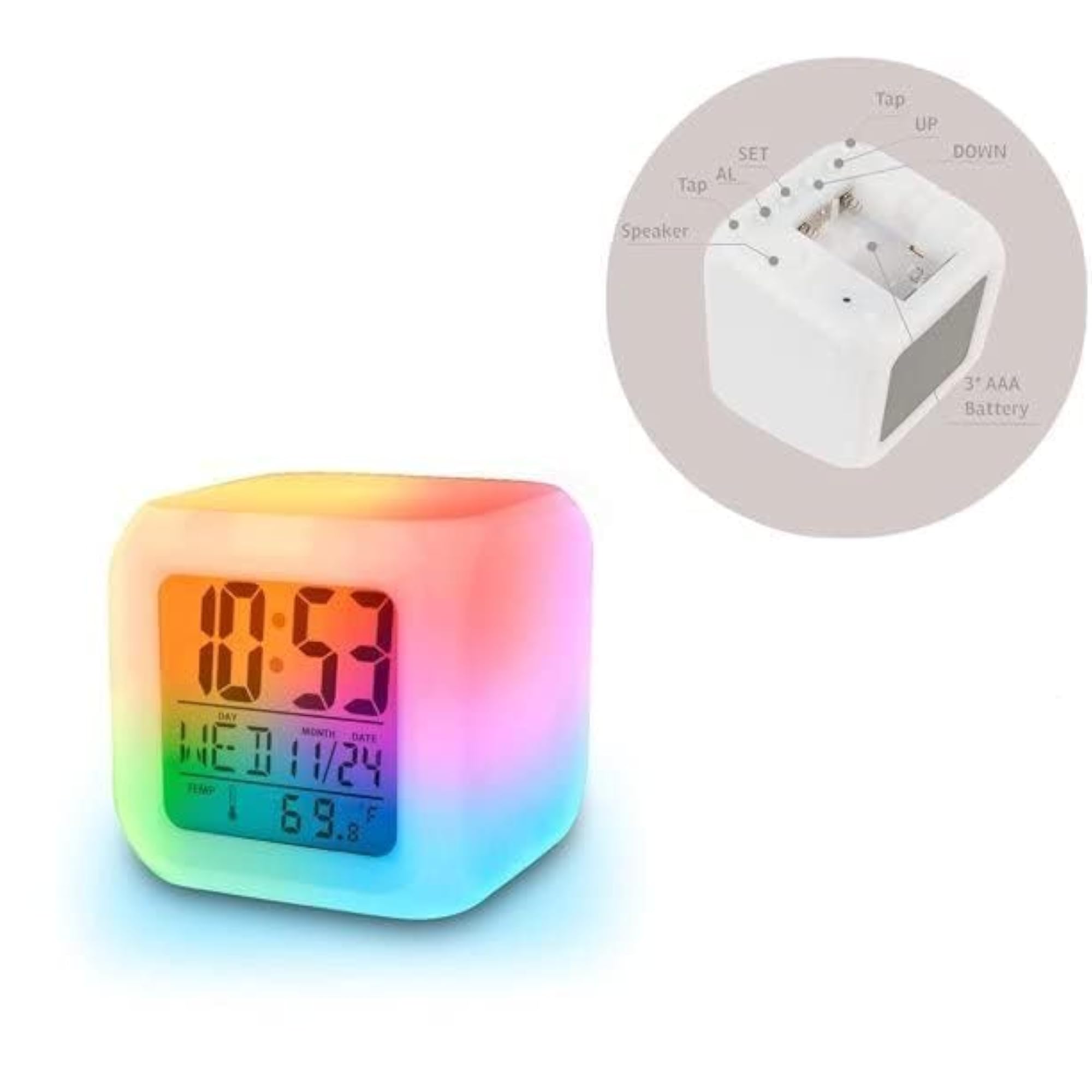 Plastic Changing Multicolour Clock with Temperature Display