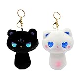 Three yang 2PCS Black Cat Plush Toy - Squeezed Black Cat Toy That Makes a Sound, Stuffed Animal Plush Toy with Buttons, Backpack Charm with a Length of 9 inches (Black and White)