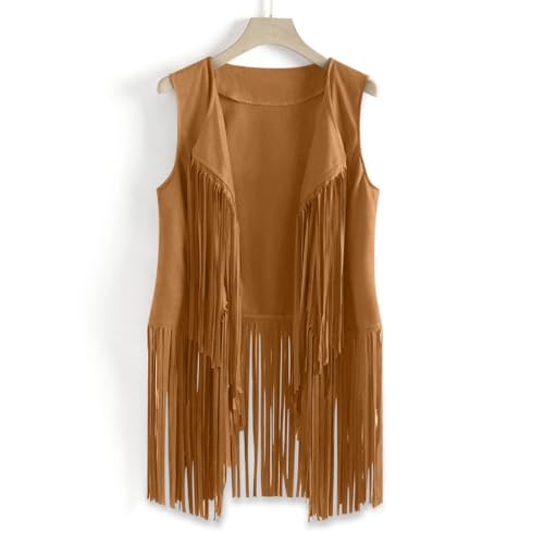 wodceeke Boys Girls Fringe Vest Kids Western Cowgirl Suede Tassels Vest 70s Hippie Sleeveless Cardigan Waistcoat 3-12 Years3