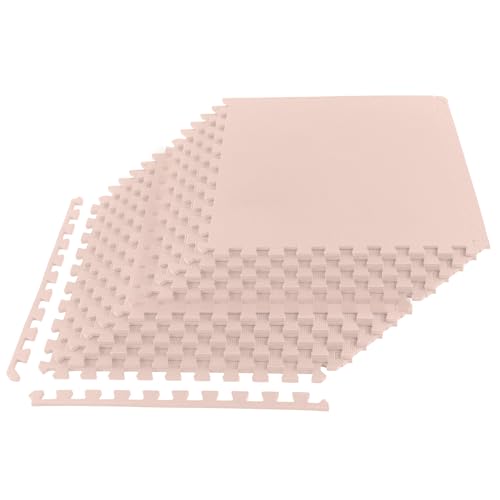 Image of Foam Floor Tiles - 48sqft Soft Nontoxic Baby Play Mat - Interlocking Puzzle Mat for Baby, Kids Playroom, or Home Gym Flooring by Stalwart (Light Pink)