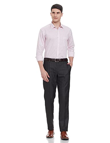 Image of Park Avenue Men's Poly Viscose Blend Checks Pattern Smart Fit Flat Front Formal Trouser
