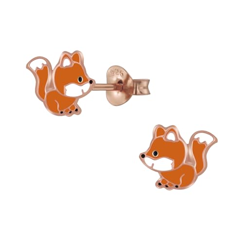 Rose Gold on 925 Sterling Silver Cute Little Fox Stud Earrings Hypoallergenic, lead & nickel free Safe 5755