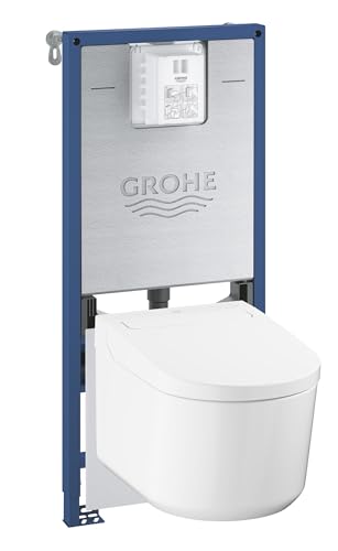 GROHE Rapid SLX Pack bâti WC 4 en 1, Prise de courant intégrée, WC lavant complet Sensia, Supports muraux, Set d'isolation phonique pour WC, Régulateur de...