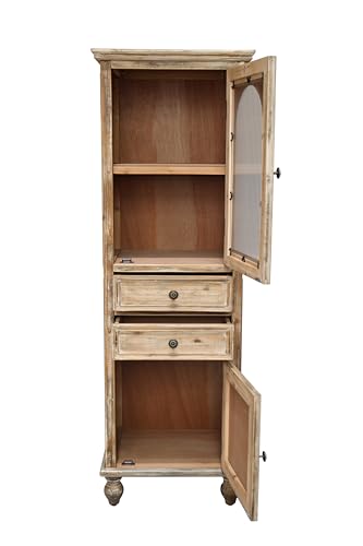Image of LKTART 60 inch Tall Solid Wood Kitchen Pantry Storage Cabinet with Drawers | Solid Wood Frame;Farmhouse /French Country Narrow Corner Glass Display Cabinet;Narrow Storage Cabinet;Tall Accent Cabinet