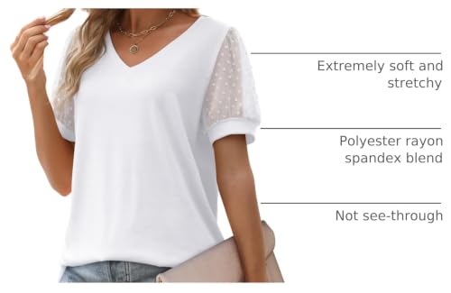 Image of Aokosor Womens Summer Tops V Neck T Shirts Swiss Dot Puff Sleeve Tops Loose Casual Tshirts