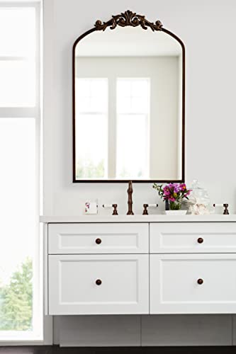 Image of Kate and Laurel Arendahl Ornate Traditional Arched Mirror; 24 x 36; Bronze; Decorative Baroque Style Arched Wall Mirror with Ornamental Crown