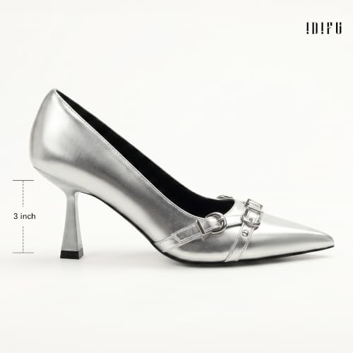 Image of IDIFU Kitten Heels Pumps Closed Pointed Toe Dress Shoes for Women