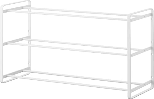 Yamazaki 4506 Gypsum Board Tweezers and Wood Screws Included, Wall Shoe Rack, 3 Tiers, White, Approx. 26.7 x 9.8 x 14.8 inches (67.3 x 25 x 37.6 cm), Tower Floating, Shoe Storage, Easy to Clean, Hook