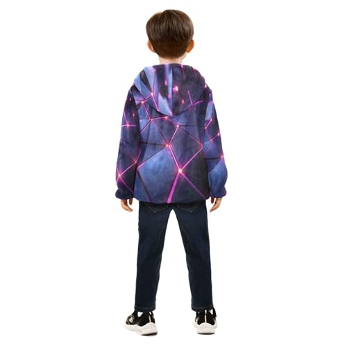 Blue and Pink Geometric Toddler Fleece Jacket Girl Boys Hooded Fleece Jacket Coat Warm Outwear Zip-up 3-10T4
