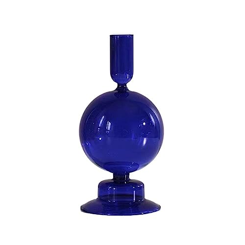 Portavelas de cristal, Portavelas cónicos de vidrio, jarrones de vidrio para candelabros, jarrón de vidrio para mesa, estante de velas (esférico, azul)