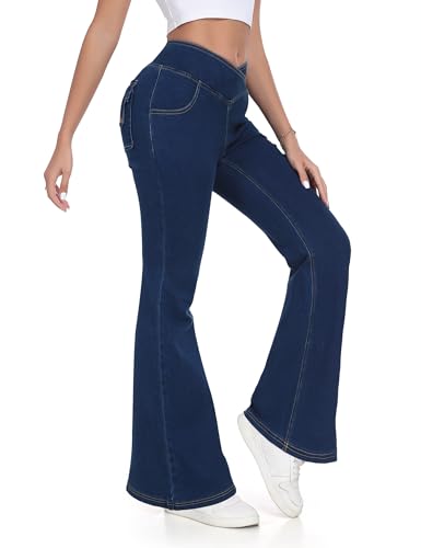 Flare Jeans for Women Bell Bottom High Crossover Waisted Stretchy Butt Lifting Bootcut Jeggings Denim Pants3