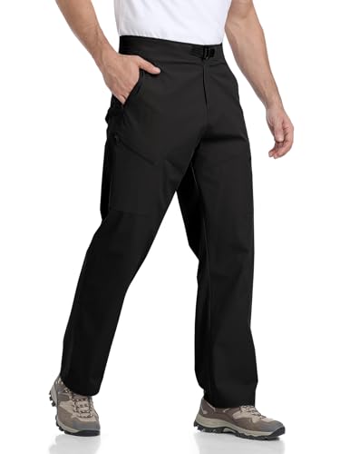 BondiTrekk Men's Lightweight Hiking Waterproof Cargo Pants with Belt 4 Zipper Pockets Quick Dry for Outdoor Adventures Travel Camping Fishing Black