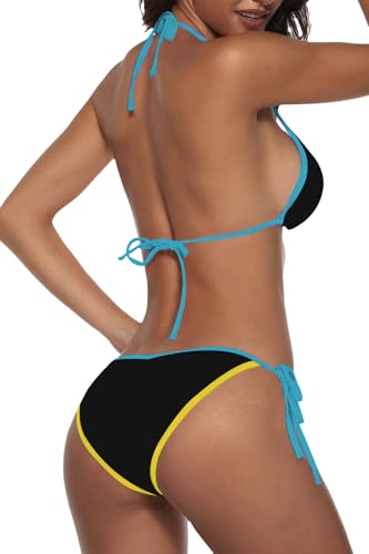 Image of Suvimuga Women Two Piece Swimsuit Color Block Swimwear Halter String Triangle Bikini Sets