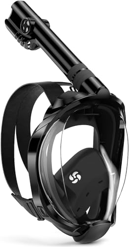 Image of Delavala Full Face Snorkeling Mask Diving Gear - Dry Top System,180 Degree Panoramic View Snorkeling Mask with Camera Mount,Safe Breathing,Anti-Leak Anti-Fog-Swim Fins (Black - Large /X-Large)