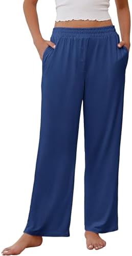 Ekouaer Womens Pajama Pants Soft Comfy Pj Pants for Women Wide Leg Elastic Waist Sleep Bottom with Pockets