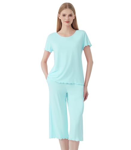 Image of WiWi 3 PCS Pajamas for Women Set Short Sleeve Pajama Sets Capri and Shorts Pj Sets Super Soft Cooling Sleepwear S-XXL