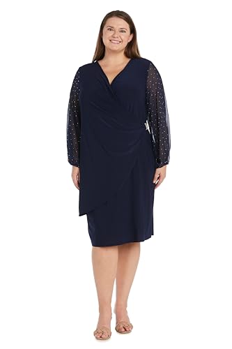 Image of Elegant Mini Cocktail Dress W /Sheer Rhinestone Balloon Sleeves