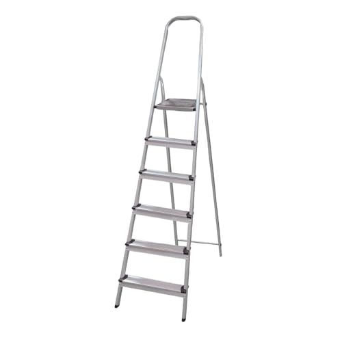 Amig - Escalera Plegable con 6 peldaños - Fabricado en Aluminio - Medida de Peldaños Pequeños: 28 cm x 8 cm - Medida de Peldaño Grande: 25 cm x 25 cm x 28 cm - Uso Doméstico - Carga Máxima: 150 kg
