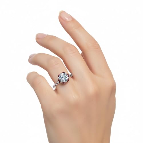 Image of 55Carat Choose Your Gemstone 6 Petal Ring Sterling Silver Round Shape Halo Engagement Rings Well Shaped for Any Gift Giving Occassion Modern Style Enchating Women US Size 4 to 12