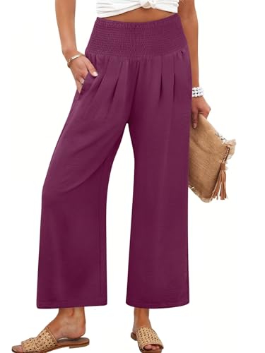 Image of ANRABESS Womens Wide Leg Palazzo Pants with Pockets | Lightweight Breathable High Waisted Pants, Beach Vacation Flowy, Lounge & Casual Summer Trousers