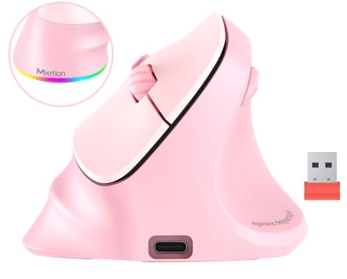 Image of MEETION Ergonomic Wireless Vertical Mouse, Rechargeable, Pink